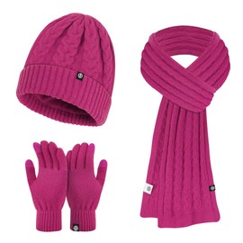 Women's Winter Beanie Hats Scarf Touchscreen Gloves for women men Warm Set Cable Knit Slouchy Cap with Fleece Lined (PURPLE)