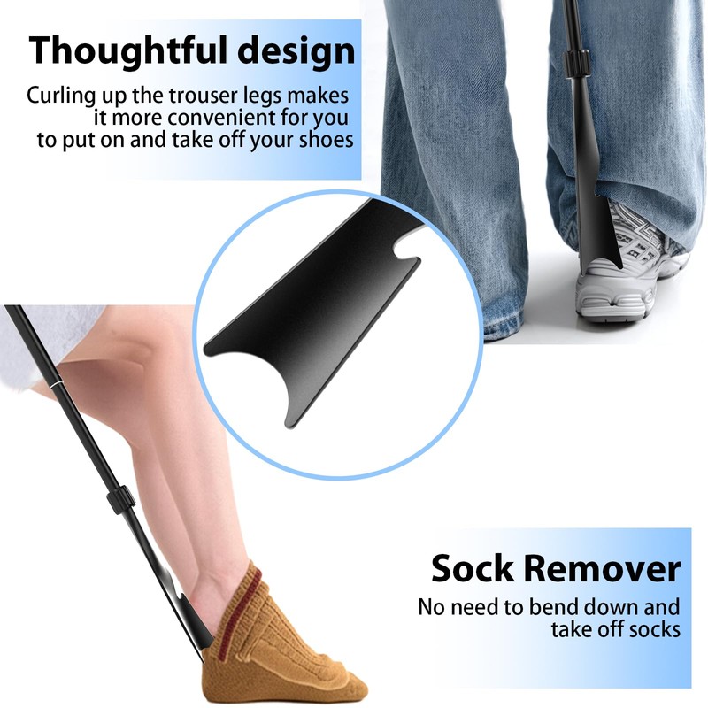 VIVEBEI Shoe Horn Long Handle, 16.9'' - 37.4'' Telescopic Metal