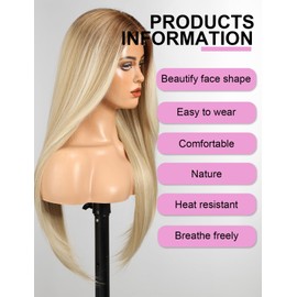 WOKESTAR Long Wigs for Women Synthetic Heat Resistant Hair with Fringe Natural Wigs for Daily Use Blonde Color