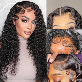 Karlami 5x5 HD Lace Closure Wigs Human Hair Wet and Wavy Deep Wave Lace Front Wigs Human Hair Glueless Wigs Pre Plucked 180% Density Wig (5X5 Black, 18 inch, Deep Curly)