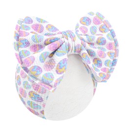 YanJie 7" Easter Headbands Egg Bows Headbands Girls Newborn Infant Nylon Hairbands Bunny Headband Easter Hair Accessories White Purple Party Costume