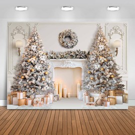 Mocsicka Classic Christmas Interior Room Photography Backdrop White Christmas Fireplace Photo Background Decorated Xmas Tree Family Kids Holiday Party Banner Decorations Photo Booth Props (10x8ft)