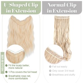 SEGO Clip-In Extensions, 1 Piece, Like Real Hair, U-Shape Hair Extensions, Curls, Wavy, 45 cm, for Full Head, 160 g, Light Blonde