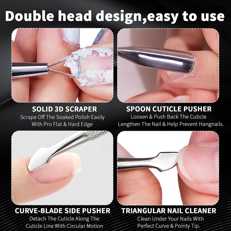 2 Pcs Stainless Steel Cuticle Pusher and Remover with Storage