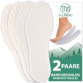 TULMERO Barefoot Activated Carbon Insoles - Barefoot Soles Against Foot Odour, Shoe Insoles Soft for Insoles Barefoot Shoes 2 Pairs Size 36