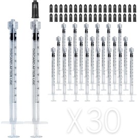 30 Pack 1ml Luer Lock Syringes with Cap Individually Sealed Pack Syringes for Science Labs Liquid Refilling Craft Pet