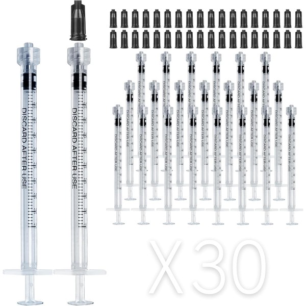 30 Pack 1ml Luer Lock Syringes with Cap Individually Sealed
