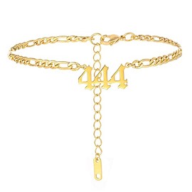 RAMUS KATEN Gold Plated 316L Stainless Steel Angel Number 444 Ankle Bracelet for Women