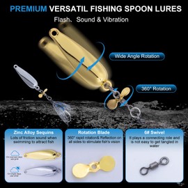 Goture Fishing Spoons, Wet Flies Fly Fishing Lures, Trout Lures Casting Spoons Freshwater, Rotation Spinner Blade, Fly Tying Hook, Salmon Pike Panfish Trout Spinner Bait with Tackle Box