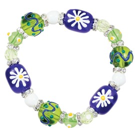 Kate & Macy Crazy for Daisy Painted Glass & Acrylic Beads Rhinestones Bracelet Made by Clementine Design.
