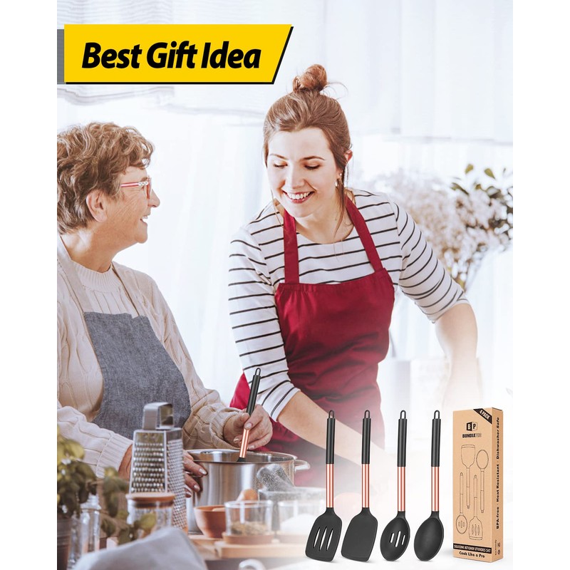 Pack of 4 Silicone Cooking Utensils Set, Non Stick Large