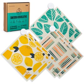 Harps&Seb Paños de cocina suecos reutilizables para cocina, súper absorbentes, lavables, con prácticos clips para colgar, juego de paños de celulosa y algodón sin olor, antiarañazos, paquete de 6