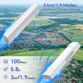 AdaLov WLAN Bridge Outdoor 5GHz Point to Point, CPE661 Gigabit WiFi Bridge 3 km with PoE Adapter & Holder, IP65 Weatherproof for Network Extension, Starlink, Garage, Farm