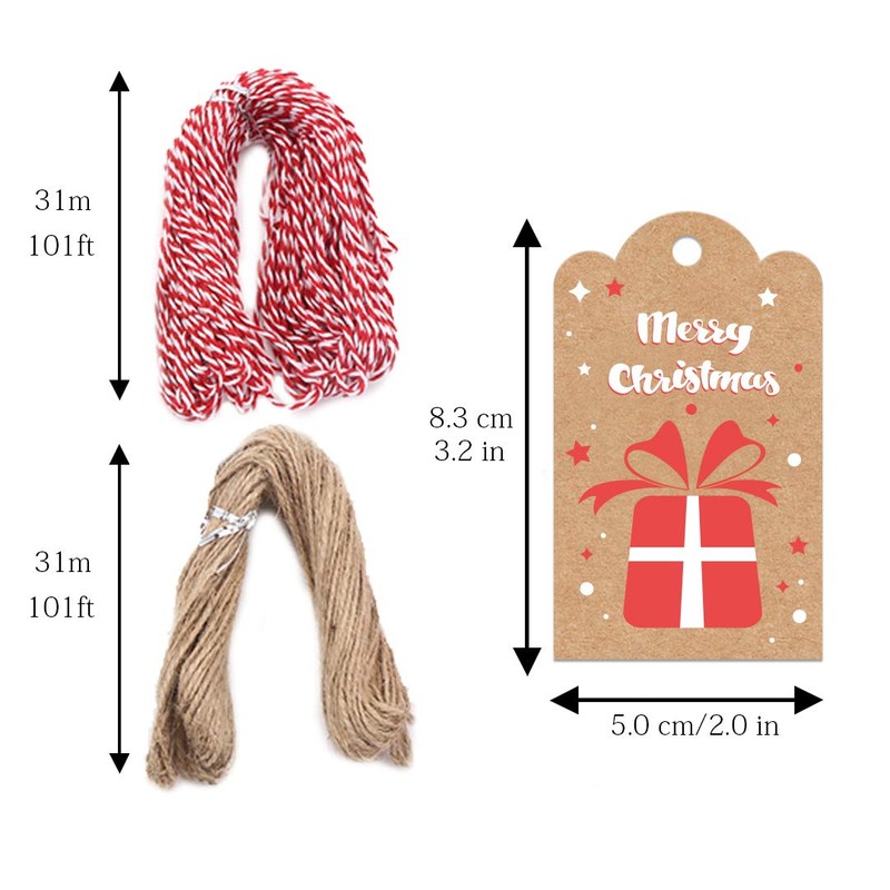 VEYLIN Christmas Paper Tags, 100 Xmas Kraft Paper Name Hanging