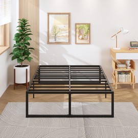 Lutown-Teen 18 Inch Queen Bed Frame Heavy Duty Steel Slat Support Metal Queen Size Platform Bed Frame No Box Spring Needed, Easy Assembly, Black