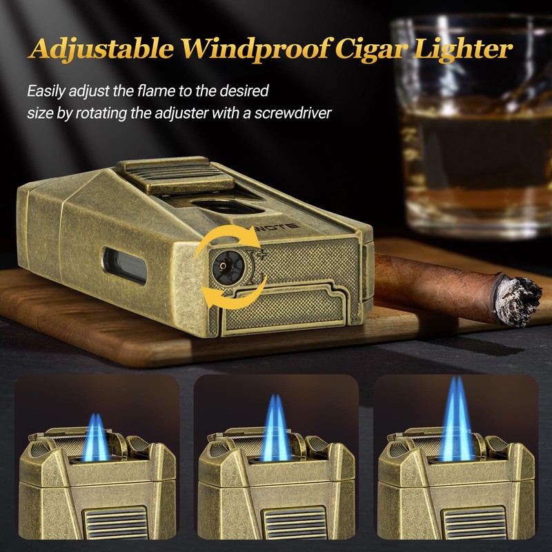 AWOTE Cigar Lighter with Double Jet Flame, Refillable Cigar Torch
