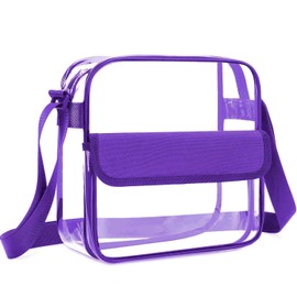 Clear Crossbody Messenger Shoulder Bag with Zipper Closure Adjustable Strap Stadium Approved Clear Bags For Women and Men (Purple)