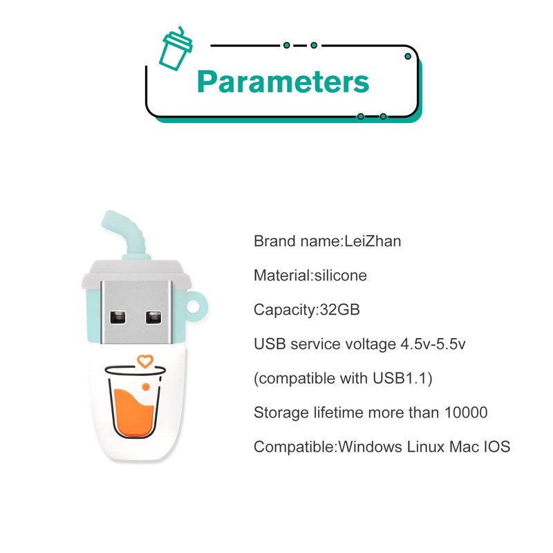 LEIZHAN Cute Coffee USB Flash Drive Computer Memory Stick USB