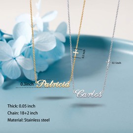 YSAHan Script Name Necklace with Sideways Cross Charm Monogram Nameplate 18K Gold Plated Necklaces Birthday Gift for Chelsea
