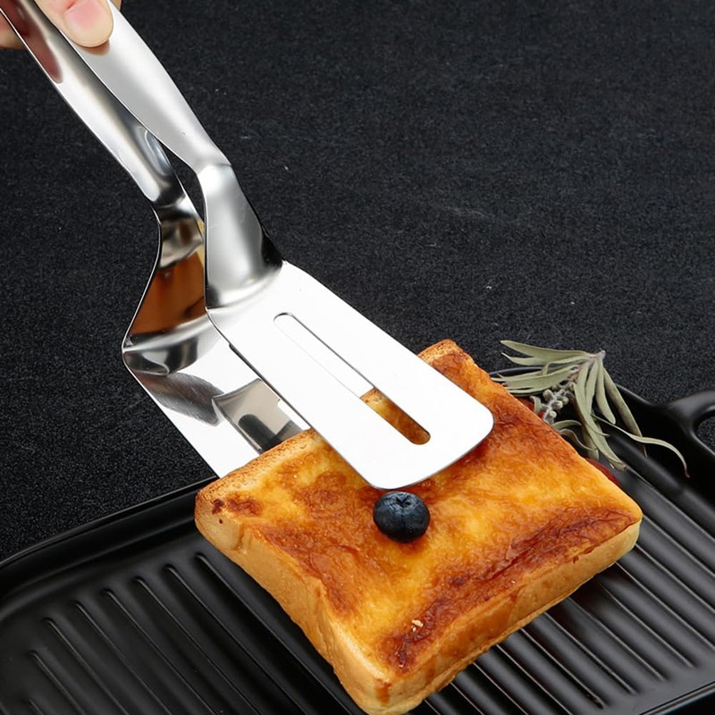Stainless Steel Grill Tongs Spatula,Double-Sided Multipurpose Cooking Tool for BBQ,