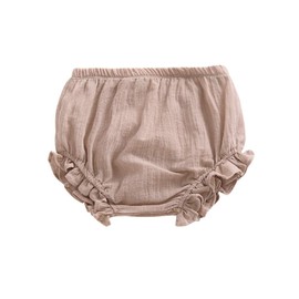 Newborn Toddler Baby Girls Kids Cotton Linen Bloomer Shorts Diaper Cover (Khaki, 9-12M)