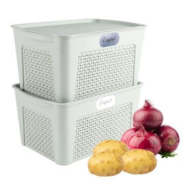 Yomjarl Onion and Potato Storage Bins,Stackable Plastic Vegetable Storage Baskets with Lid,Potato and Onion Storage Bin for Pantry,Kitchen Storages Organization for Produce,Fruit,Bread,Snack Box