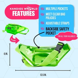 Kandies World Premium Clear Fanny Pack – Stylish Transparent Waist Bag in Purple – Festival & Stadium Approved – Adjustable Strap & Secure Pockets (Green)