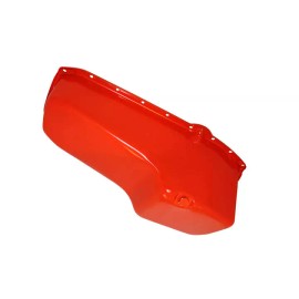 RPC Painted orange Chevy Small Block Oil Pan with Baffle V8 305 327 350 400 stock