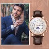 Men's Leather Wristwatch, Trinocular, Rainproof, Waterproof, Luminous, Quartz, Large Dial,