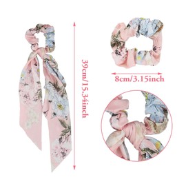 Pack of 5 Satin Bowknot Hair Scrunchies Floral Hair Band Elastic Hair Bands Hair Scarf Scrunchies Ponytail Holder Hair Accessories Vintage Floral Pattern Holder Scrunchy Hair Bobbles for Women Girls