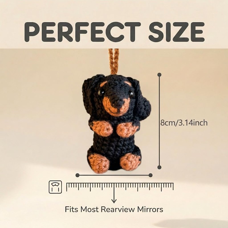 Crochet Dachshund Car Accessories Weiner Dog for Rear View Mirror,