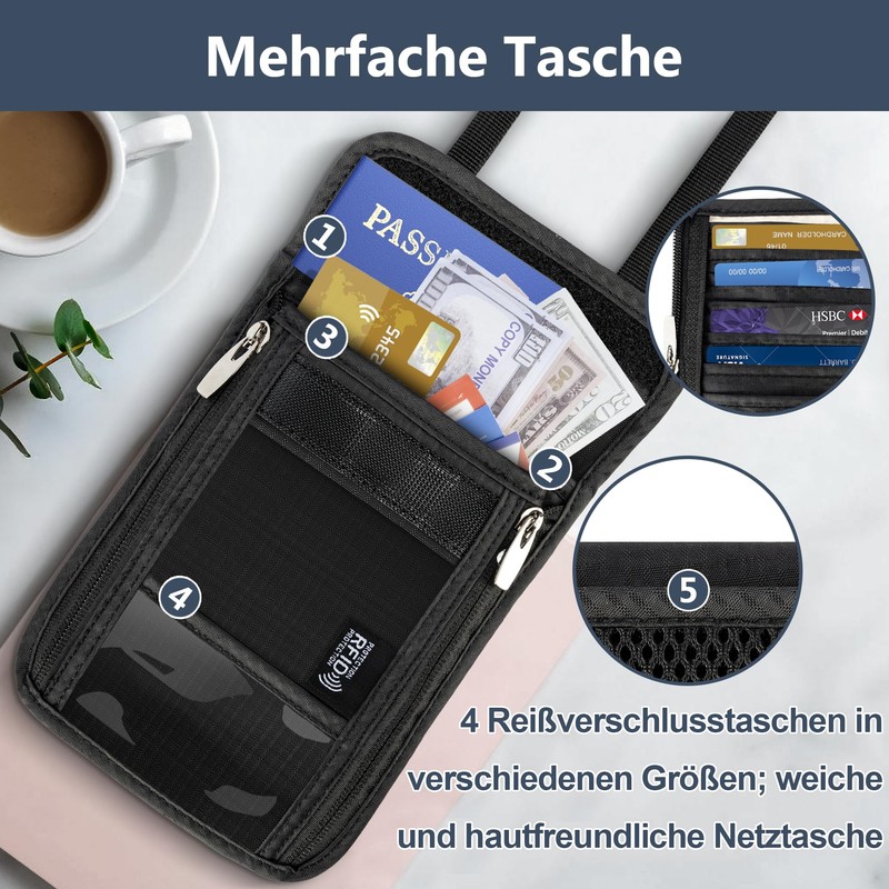 Likesing Chest Pocket Travel Purse, black, Modern