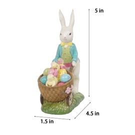 Braxio Easter Party Decorations Bunny Décor - Resin Rabbit Statue Pushing Easter Eggs Cart Multi Color Easter Bunny Décor Spring Decorations for Home 4.5 * 1.5 * 5 Inch