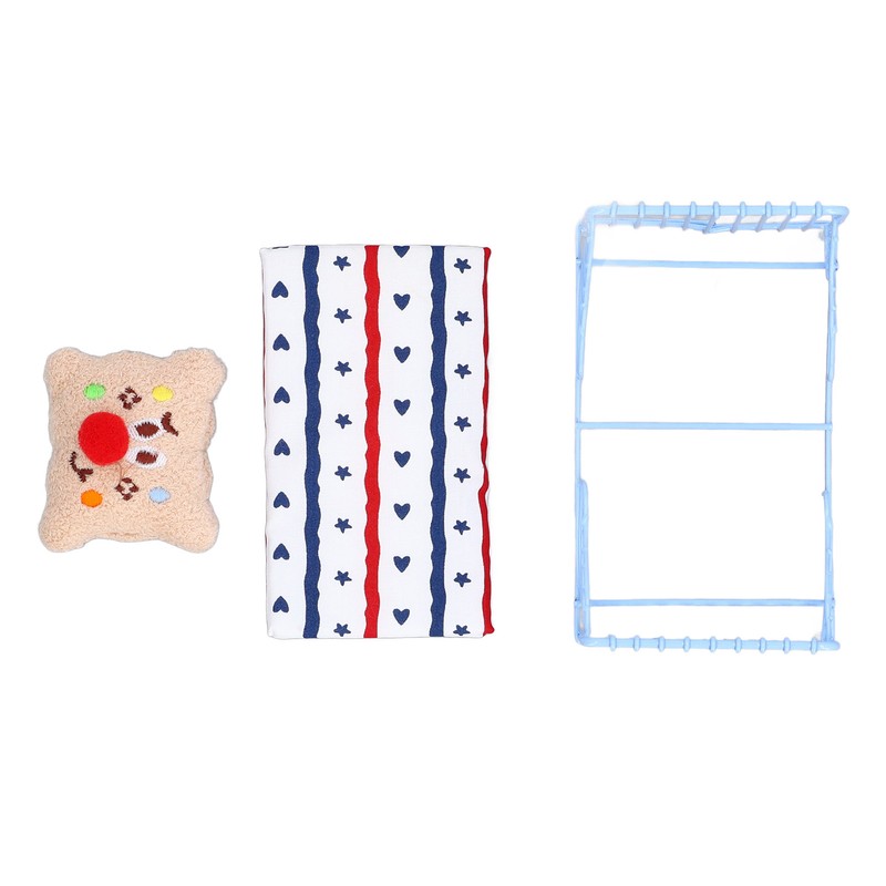 1:12 Miniature Bed Metal Structure Cute Pattern Sponge Cloth Mattress
