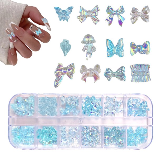 72pcs 3D Resin Nail Art Rhinestones Butterflies Conch Jellyfish Skirt