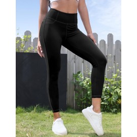 VOOVEEYA Curvy Womens Leggings 25", Tummy Control Yoga Pants with Back Pockets High Waisted Buttery Soft 7/8 Leggings (25 in Solid Black XL)