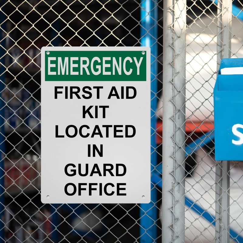 OSHA First Aid Kit Located In Guard Office Sign, 8.5
