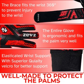 ZABZ Goalkeeper Gloves Non-slip Latex Material Soccer Goalie Football Goalkeeping Gloves Wrist Protection For Kids Youth and Adults (Red, Size 4 - Suitable for 6-9 Years)
