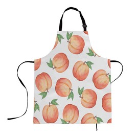 Mugod Peach Funny Apron Watercolor Hand Drawn Peaches Seamless Pattern Adjustable Neck Kitchen Apron for Men Women Cooking Baking BBQ Grilling 27"x31"