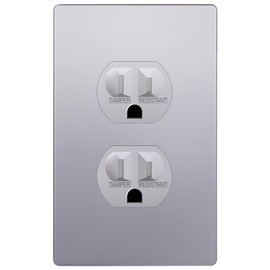 ENERLITES Elite Series Duplex Receptacle with Screwless Wall Plate, Residential Grade Duplex Outlet, Tamper-Resistant, Grounding, 15A 125V, UL Listed, 61580-TR-SVWP, Silver with Wall Plate