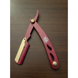 Red and Gold Cut Out Engraving Design Barber Straight Edge Razor Hair, Mustache, Eyebrows