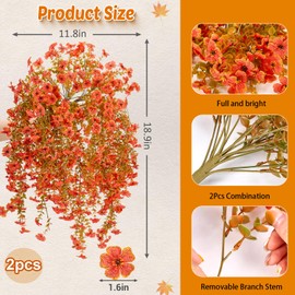 2PCS Artificial Hanging Flowers for Outdoors,UV Resistant No Fade Faux Fall Flowers,Lifelike Fake Hanging Mums Plant for Outdoor Planters Front Door Porch Yard Garden Decor