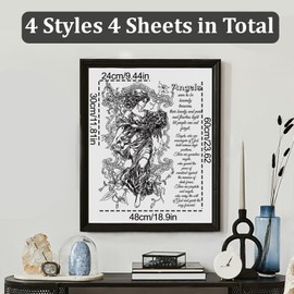 WANDIC 4 Sheets Black Letter Theme Rub On Transfer Stickers Sketching Style Character Decals for DIY Scrapbooking Photo Albums Furniture,24 * 30cm