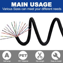 Split-Sleeve Wire Loom for High-Temperature Automotive Harness and Home Cable Management, 25ft - 1 inch Braided Cable Management Sleeve Cord Protector, Self-Wrapping Split Wire Loom