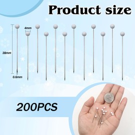 TOAOB 200pcs Sewing Pins for Fabric 1.5 Inch Straight Pins with White 4mm Ball Glass Head Quilting Pins for Dressmaker Jewelry DIY Decoration Craft and Sewing Project