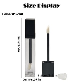 6PCS 7ML Clear Empty Square Lip Gloss Tubes with Black Wand and Rubber Stopper Plastic Lip Balm Containers Lipstick Tube Sample Packing Bottles DIY Lipgloss Kit