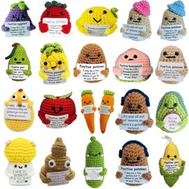 21PCS Cute Positive Crochet Animals, Emotional Support Pikle Potato Sunflower Penguin Turtle, Birthday Christmas Gifts for Friend Women Men, Desk Decoration