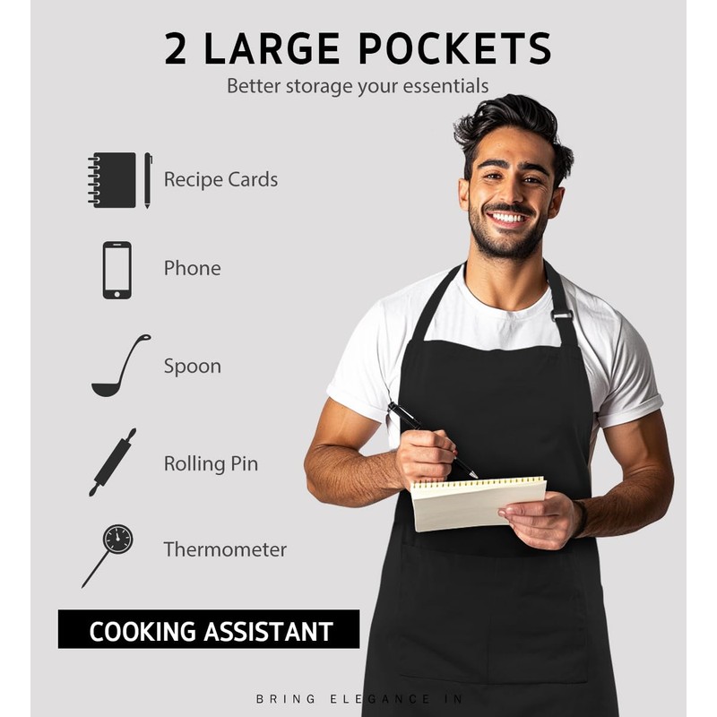 Syntus 4 Pack Chef Apron, Adjustable Bib Apron Waterdrop Resistant