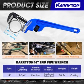 KARRYTON 14 Inch End Pipe Wrench, Jaw Opening 2.75"/70mm Adjustable Heavy Duty Cast Iron offset Handle Plumbing Wrench, Perfect Plumbers Tool for Plumbing, Auto Repair, Construction and Mechanics