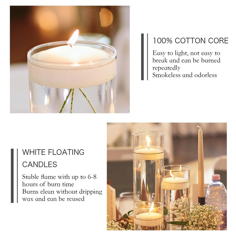 Unieasy Christmas White Floating Candles 3 Inch -12 Pcs,Unscented Floating